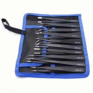 Anti-Static Stainless Steel Tweezers Set Precision Industrial Tweezers for Electronics Repair Model Making & Home Use