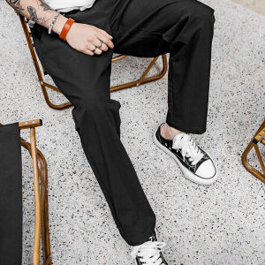 MADEN สไตล์มหาลัยผู้ชายย้อนยุคตรงเอวปานกลางกางเกงลำลอง2025ด้านข้างผ้ายืดไมโครเชือกผูกเอวยางยืดวัยรุ่นญี่ปุ่นผู้ชายคนใหม่ฤดูใบไม้ร่วงสไตล์เครื่องมือ