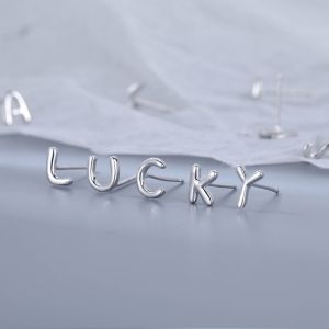 Minimalism A-Z Letter Alphabet Stud Earrings For Women Fashion Silver plated earring Casual Jewelry Gifts