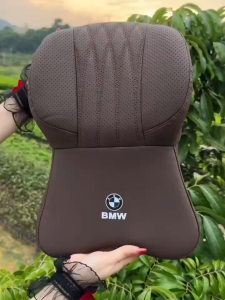 Driver Leather Seat Lumbar Support Cushion with Headrest and Neck Pillow for Car Backrest Comfort