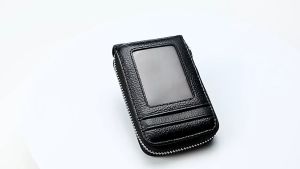 Rhodey Dompet Kulit Sintetis Ritsleting Warna Hitam Polos - Multi-card Holder Tahan Lama untuk Pria dan Wanita