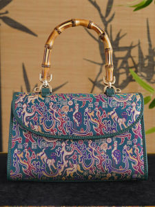 New Chinese Style National Heritage Silk Handbag Bamboo Node Womens Shoulder Bag Elegant Atmosphere Traditional Artisanal Goods