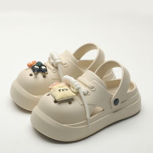 ผู้หญิง ฤดูร้อน รองเท้าแตะส้นหนาแบบสวมกลางแจ้ง กันลื่น น่ารัก รองเท้ามีรูผูกรองเท้าแตะสายรัดสบาย ทันสมัย