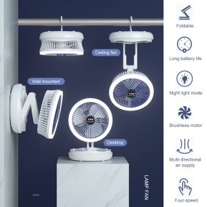 Nhà cuộc sống nhỏ đa năng Quạt USB nhà bàn treo tường Quạt hơi nước với đèn LED ký túc xá sạc quạt trần 4 bánh điều chỉnh có thể gập lại thông gió