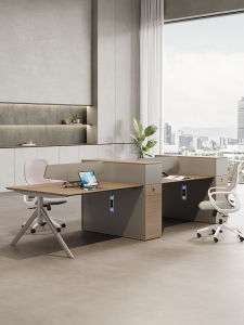 Modern Minimalist Office Desk Chair Set for 4 to 6 People Workstation Computer Desk with Partition Storage And Cable Management