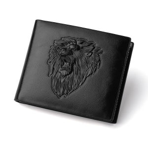 Mens Personalized Wallet 3D Embossed Lion Pattern Id Bank Credit Card Holder Pu Leather BiFold Coin Purse Short Wallets for Men