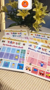 Sách Bé tập làm họa sĩ Tập vẽ và tô màu từ đường cong hình chữ nhật đồ vật động vật - Minh Long