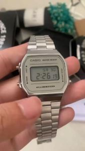 【2YEARS WARRANTY】Original G Shock Vintage Stainless Steel Strap Digital Watch for Men Sport Digital Classic Square Watch Shockproof and Waterproof Wrist Watches with 2 Year Warranty A168WEM-7D