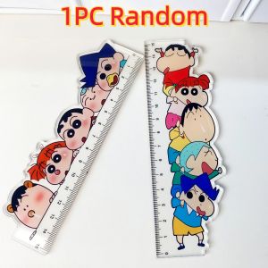 Bandai | 2Pcs Crayon Shin‑chan Anime Figures 15cm Acrylic Straight Ruler Student Measuring Drawing Drafting Stationery for School Office