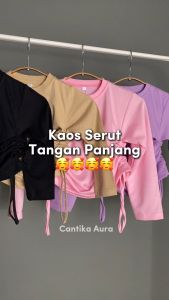 Kaos Serut Crop Top Anak Perempuan Lengan Panjang Polosan | Atasan 1 2 3 4 5 6 7 8 9 10 11 12 13 14 Tahun
