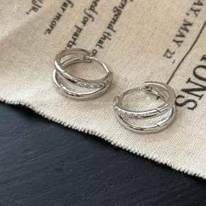 Double Layered Metal Stud Earrings Womens Simple Elegant Zircon Ear Cuff Daily Commute Fashion Jewelry Fresh Outlined Style