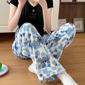 Anime Stitch Winter Plush Pajama Pants Kawaii Cute Winter Warm Student Sleeping Pants Loose Casual Home Pants Christmas Gifts