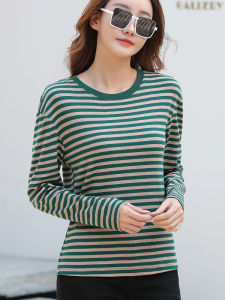 round Neck Stripes Long Sleeves T-Shirt Womens Spring & Fall New Arrival Plus Size Loose Outerwear Top T-shirt Ladieswear Western Style Shirt