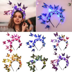 Glowing LED Light up Butterfly Fascinator Headband Bohemian Hair Band Hoops Colorful Headpiece for Party Wedding Christmas Decor