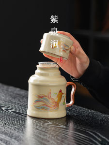 Creative Small Teapot Mug with Lid Ceramic Tea Cup Vintage Chinese Style Thin Paper Design Jojos L PD Purple Spring Gap