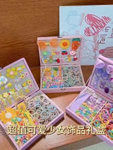 【Gift box】 Kuromi Hair Accessories Gift Box 156Pcs/Set Hair Ties for Kids Korean Fashion Simple High Elastic Rubber Band Baby Girl Hair Tie Hair Birthday Gift Jewelry Box