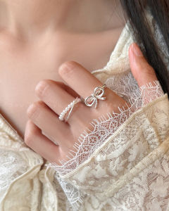 Butterfly Knot Cross Pearl Ring for Women Minimalist High Design Sense Index Finger Ring 2025 New Model Student Party Ring