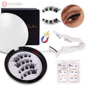 SUNYWILL New 1 Pair Magnetic Eyelashes With Clip Reusable Natural False Eyelashes No Glue Safety 3D False Eyelash For Makeup