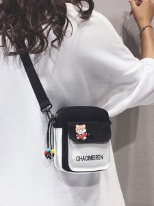 Cute Japanese Style Canvas Crossbody Bag for Students Casual Fashion Mobile Phone Bag Youth Soft Square Bag Single Shoulder