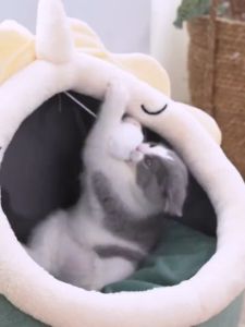Cartoon Pet Bed Foldable Cat Bed Removable Washable Pet Sleeping Bed for Cat Dog House