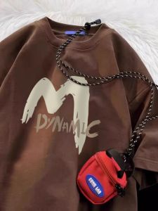 Áo Thun Cotton Tay Ngắn Phong Cách Hong Kong Cho Nam Mùa Hè Mới Thời Trang Thường Ngày Rộng Rãi Cổ Tròn in Họa Tiết Áo Thun