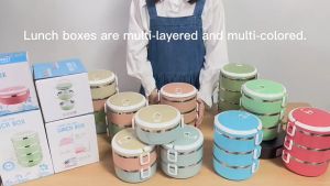 Stainless steel insulated Round lunch box multi-layer partition student office worker Portable Food PP Storage Container