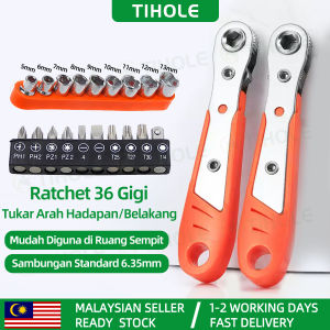 TIHOLE Bidirectional 90°Right Angle Ratchet Screwdriver 36-Tooth Magnetic 1/4" Hex Quick Switch for Tight Spaces Forward Reverse One-Handed Tool