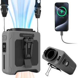 14500mAh Portable Waist Fan one-way Airflow Outlet Turbo Motors with Four Clips Emergency Flashlight Power Bank for Outdoor