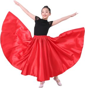 กระโปรงยาวเต็มตัวผ้าซาตินสำหรับเด็กผู้หญิงสำหรับเต้นรำท้องชุดงานพรอม