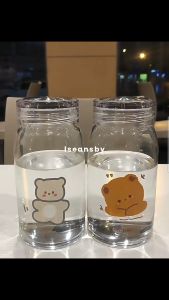 Botol Air Minum Bening Transparan Lucu Aesthetic Bear Coffee Glass Bottle 450ml
