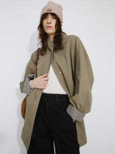 Double-Sided Khaki Lazy Stand Collar Loose Casual Windbreaker Cubic DC6028 British Style Commute Cotton Polyester Blend