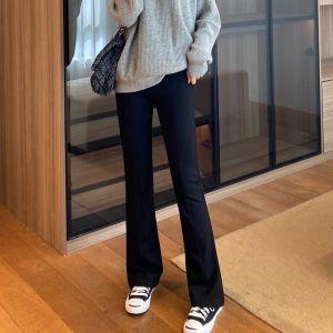 WANGGONGZHU | High Waist Flared Straight Leg Thickened Fleece Casual Trousers Womens Autumn Winter New Style Floor-Length Office Wear