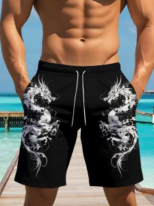 Summer Hot Selling Fashion New Double Dragon Texture Mens Casual Sports Vacation Shorts Street Wear Mens Shorts Plus Size