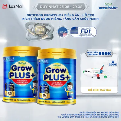 Combo 2 sữa bột GrowPLUS+ Biếng Ăn - Hỗ trợ kích thích ngon miệng tăng cân khỏe mạnh (Xanh) (2 lon x 900g)