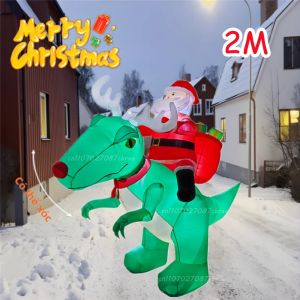 Ông Già Noel Bơm Hơi Giáng Sinh Với Hình Khủng Long Có Gạc Rung Tích Hợp Đèn LED Dùng Được Trong Nhà Ngoài Trời Sân Vườn Bãi Cỏ