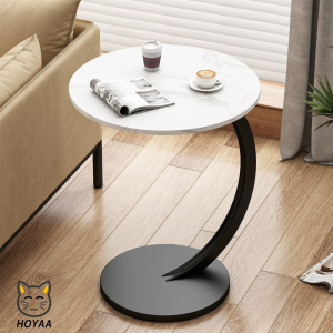 Hoyaa C Shape Wood Sofa Side Table Living Room Minimalist Coffee Table Round Marble Design Small Bedside Table