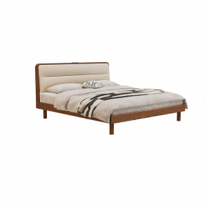 DONGMU | Luxurious Leather Double Bed Solid Oak Bed Head with Storage Function