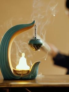 Thác khói Đốt Trầm Hương Phật Tổ Tọa Hoa Sen Chất Liệu Gốm Cao Cấp - Thác khói xông trầm hoa sen treo nhỏ