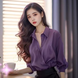 เสื้อเชิ้ตสีม่วงสวยๆ สำหรับผู้หญิงยอดนิยมประจำปี 2024 เสื้อเชิ้ตสไตล์ใหม่ในช่วงต้นฤดูใบไม้ผลิที่มีเอกลักษณ์และประณีต เสื้อเชิ้ตผู้หญิงแฟชั่นเซ็กซี่