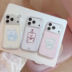Cute Animal Clear TPU Phone Case for iPhone 17 Pro Max Striped Cartoon Shockproof Soft Cover