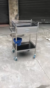 Ready Stock- 86cmH Stainless Steel Medical Cart 3-Tier Hospital Instrument Trolley with Drawers Surgical Nursing Dressing Cart Mobile Medical Equipment Cart Easy To Clean