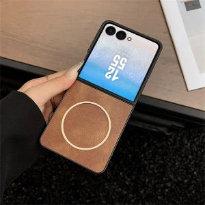 szhaiyu | Retro Leather for Magsafe Phone Case for Samsung Galaxy Z Flip 5 6 7 8 Z Flip7 FE Magnetic Wireless Charge Protective Cover