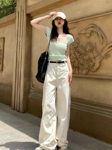 HUOLISI | Mint Green Slim-fit Short T-shirt