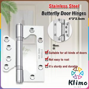 KLIMO 2Pcs Stainless Steel Butterfly Door Hinges 4 Inches Silver