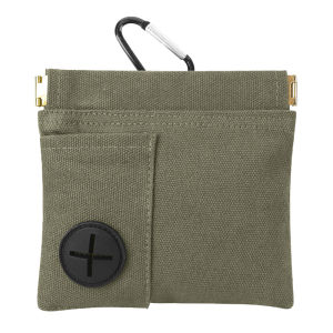 Pet Treat Pouch Cotton Fabric Rubber Cross Opening Auto Closure Leak Proof Hanging Clip Outer Pocket