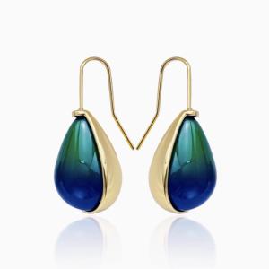 Retro Gradient Waterdrop Earrings Resin Color Block Luxury Fashion Jewelry Alloy Plated Gold Heart Shape Womens Earrings