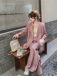 ชุดสูทสีชมพูสไตล์จีนใหม่ ชุดสองชิ้น ฤดูใบไม้ผลิและฤดูใบไม้ร่วง ชุดทำงานสำหรับผู้หญิง ชุดทำงานลำลอง ชุดทำงาน