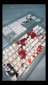 FANTASY T MALL Fox-Faced Girl White Keycaps Only Anime-Inspired Keyboard Keycaps with Cherry Blossoms and Fox Illustration Customizable Keycap Set for Mechanical Keyboard