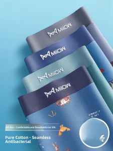 MiiOW | Pure Cotton Boxer Shorts For Men Breathable Flat Angle Underwear Teenage Cartoon Antibacterial Sports Briefs Youth Cotton Shorts