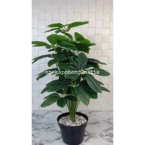 Pohon Daun Tanaman Hias Anubias X18 Semi Latex Artificial Pot Dasar Hitam Plastik Dekorasi Ruangan Rumah